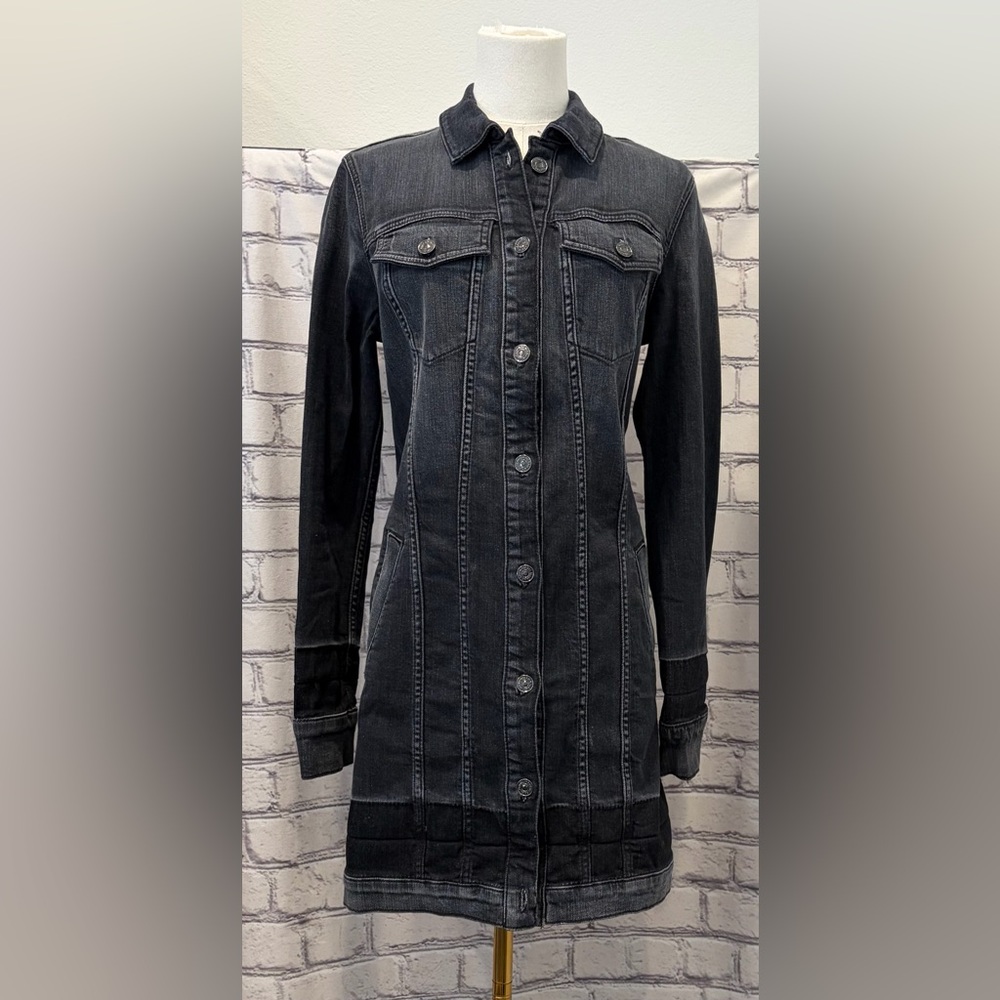 7 For All Mankind Women's Black Denim Button-Front  Trucker Jacket - Picture 11 of 12